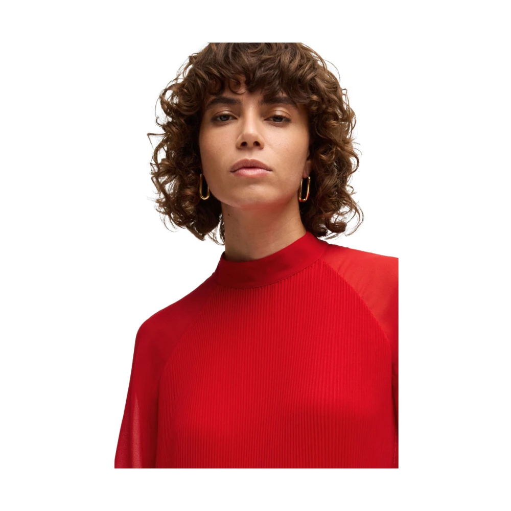 Hugo Boss Geplooide Jurk met Doorschijnende Mouwen Red Dames