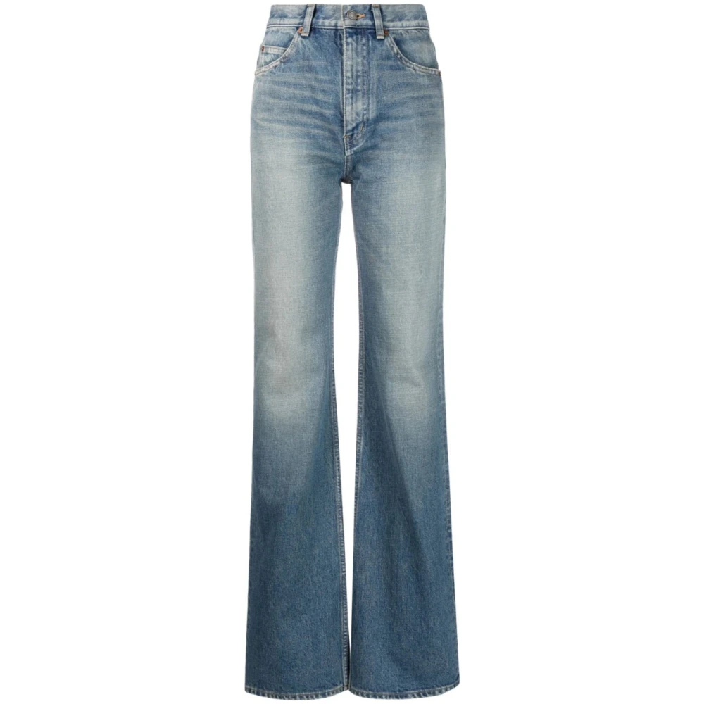 Saint Laurent High-waist flared jeans met whiskering effect Blue Dames