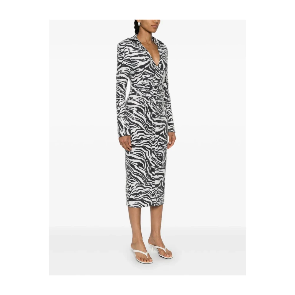Rotate Birger Christensen Zebra Print Sequins Midi Shirt Jurk White Dames