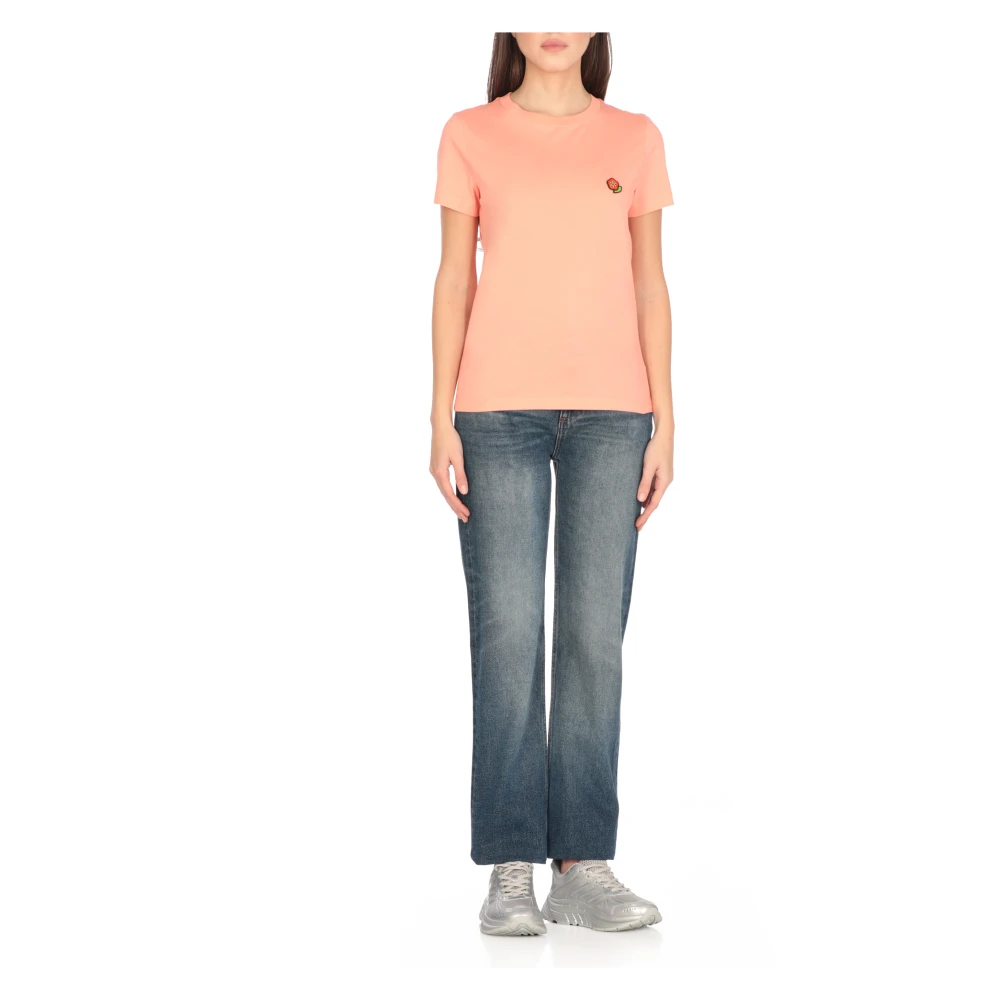 Kenzo Roze Bloem Geborduurd T-shirt Pink Dames