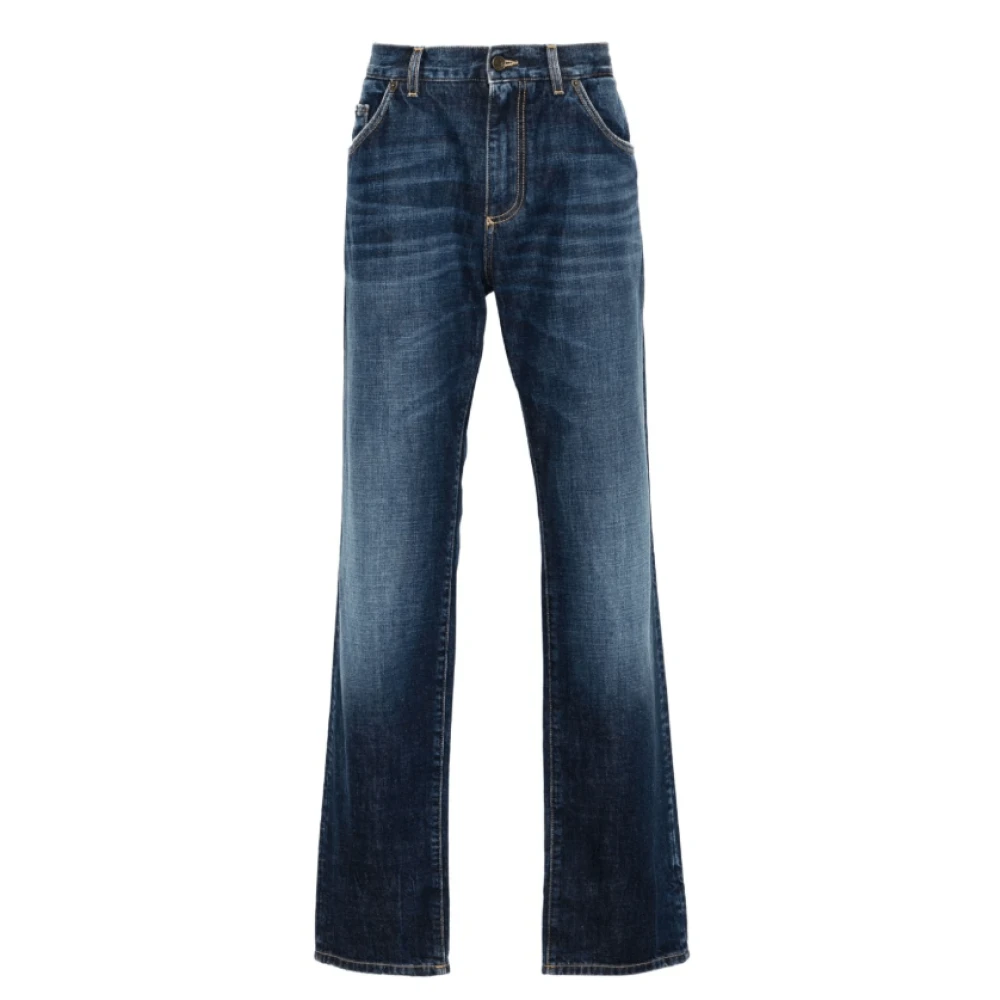 Dolce & Gabbana Geborduurde Denim Jeans Blue Heren