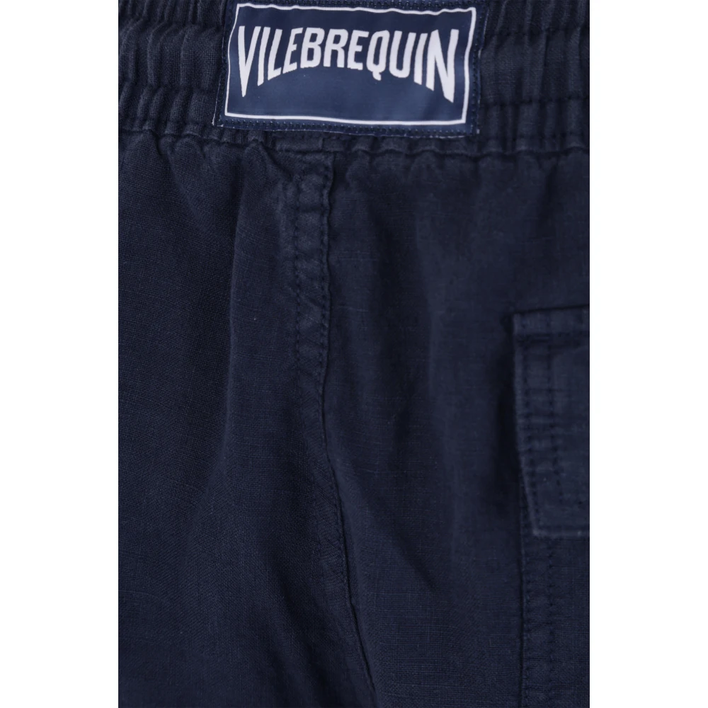 Vilebrequin Blauwe Linnen Elastische Taille Shorts Blue Heren