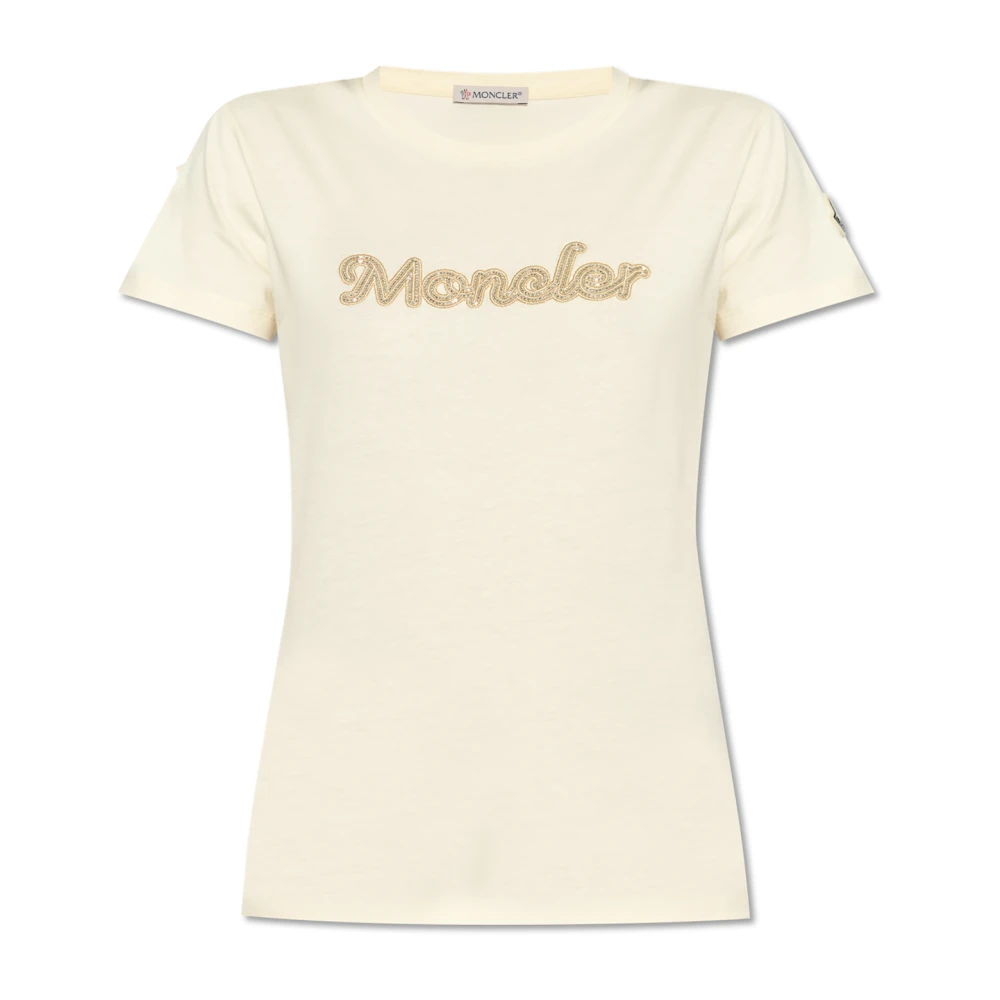 Moncler T-shirt med skimrande applikationer Beige, Dam