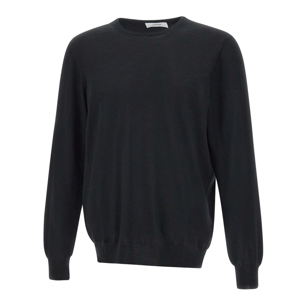 Lardini Navy Blue Wol Crew Neck Sweater Black Heren