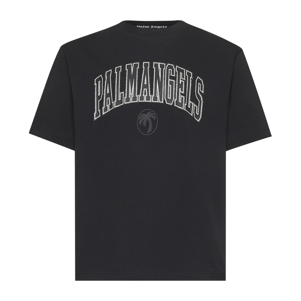 Palm Angels Glitter Logo Zwarte Katoenen T-shirt Black Heren