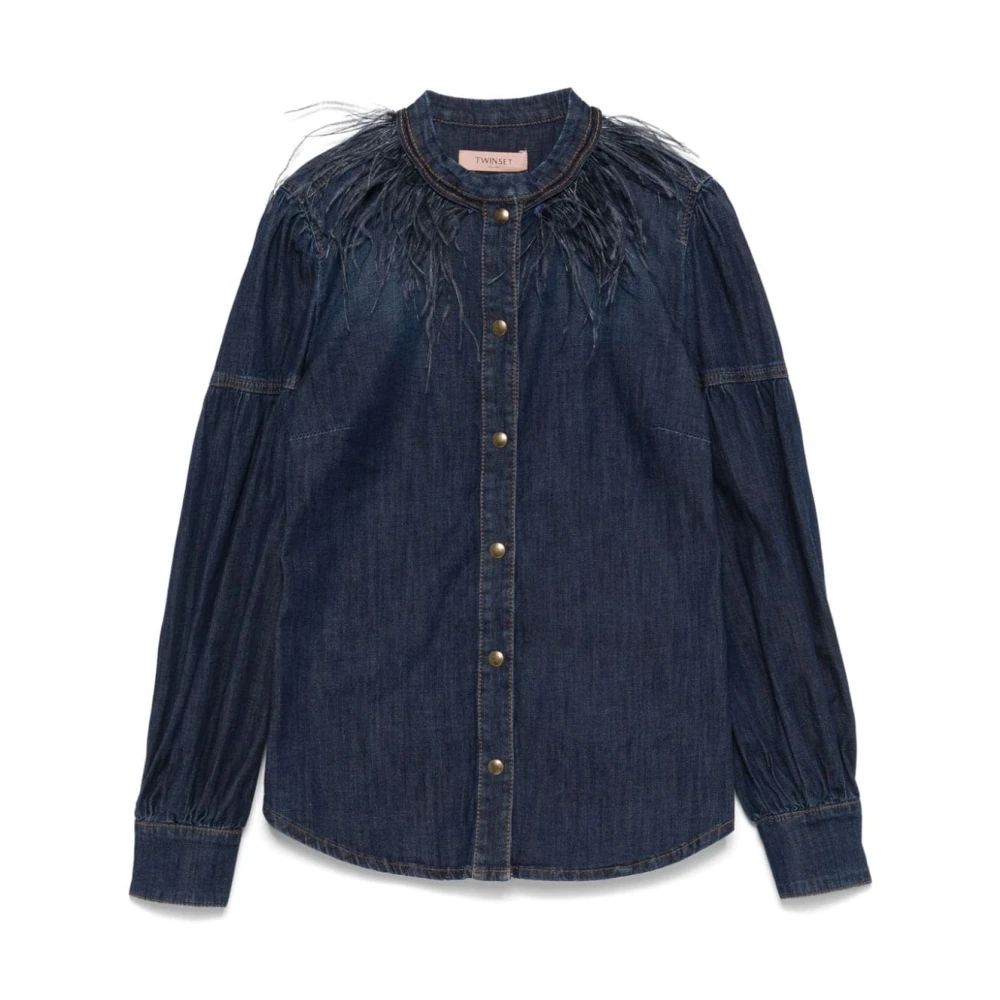 Twinset Blauwe denim overhemd met veerdetails Blue Dames