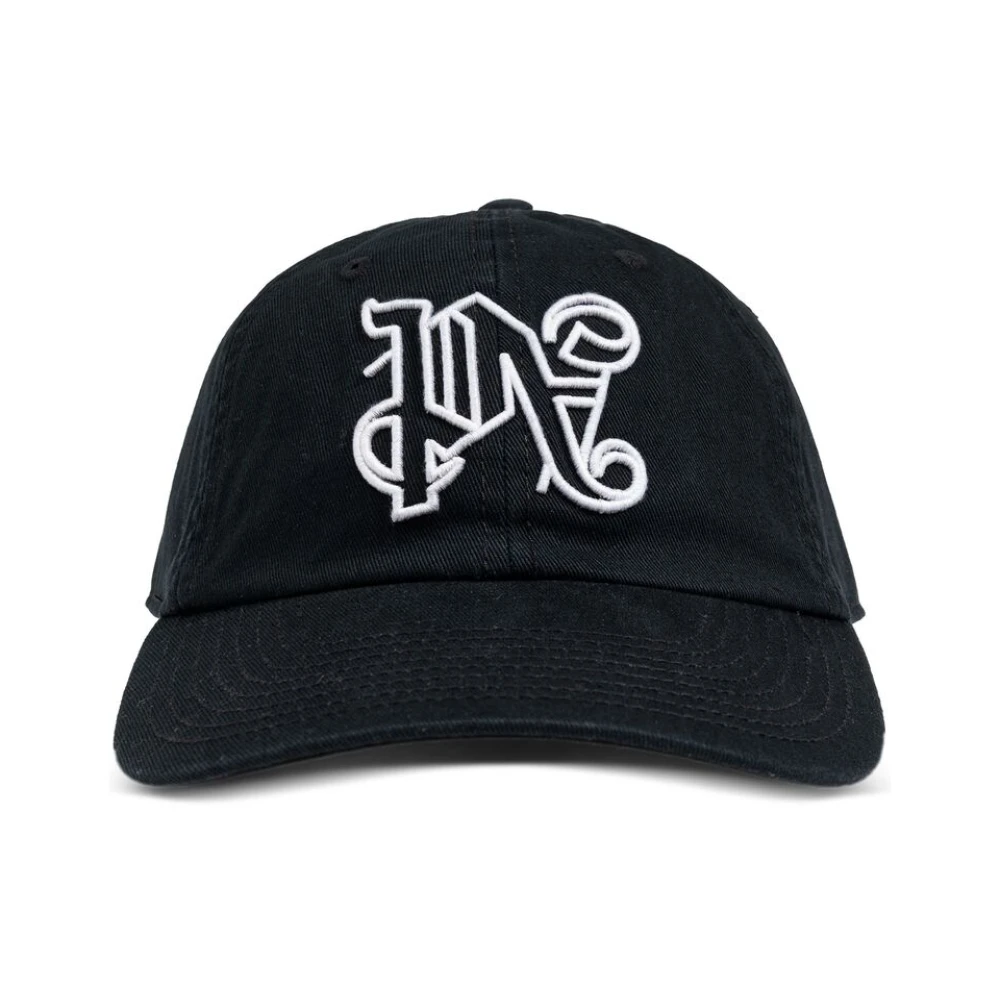 Palm Angels Zwarte Geborduurd Logo Gebogen Klep Pet Black Heren