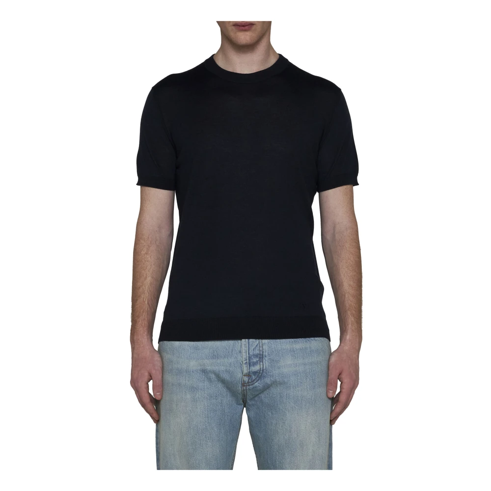 Valentino Blauwe Sweaters met Wit Blauw Detail Blue Heren