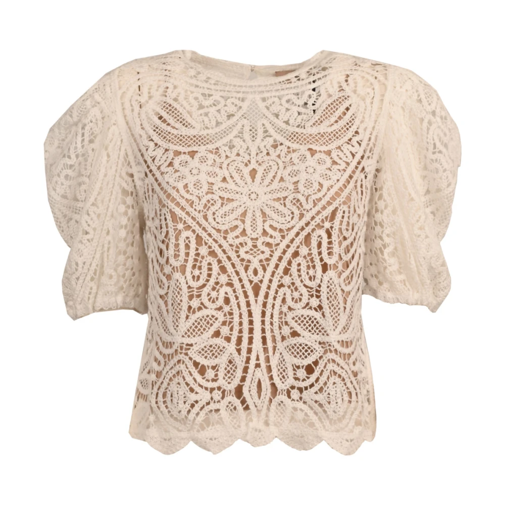 Twinset Gehaakte kant effect ronde hals trui White Dames