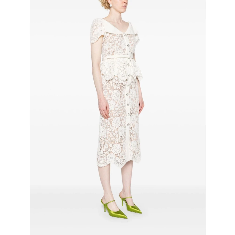 Self Portrait Witte Kant Midi Jurk met Volants White Dames