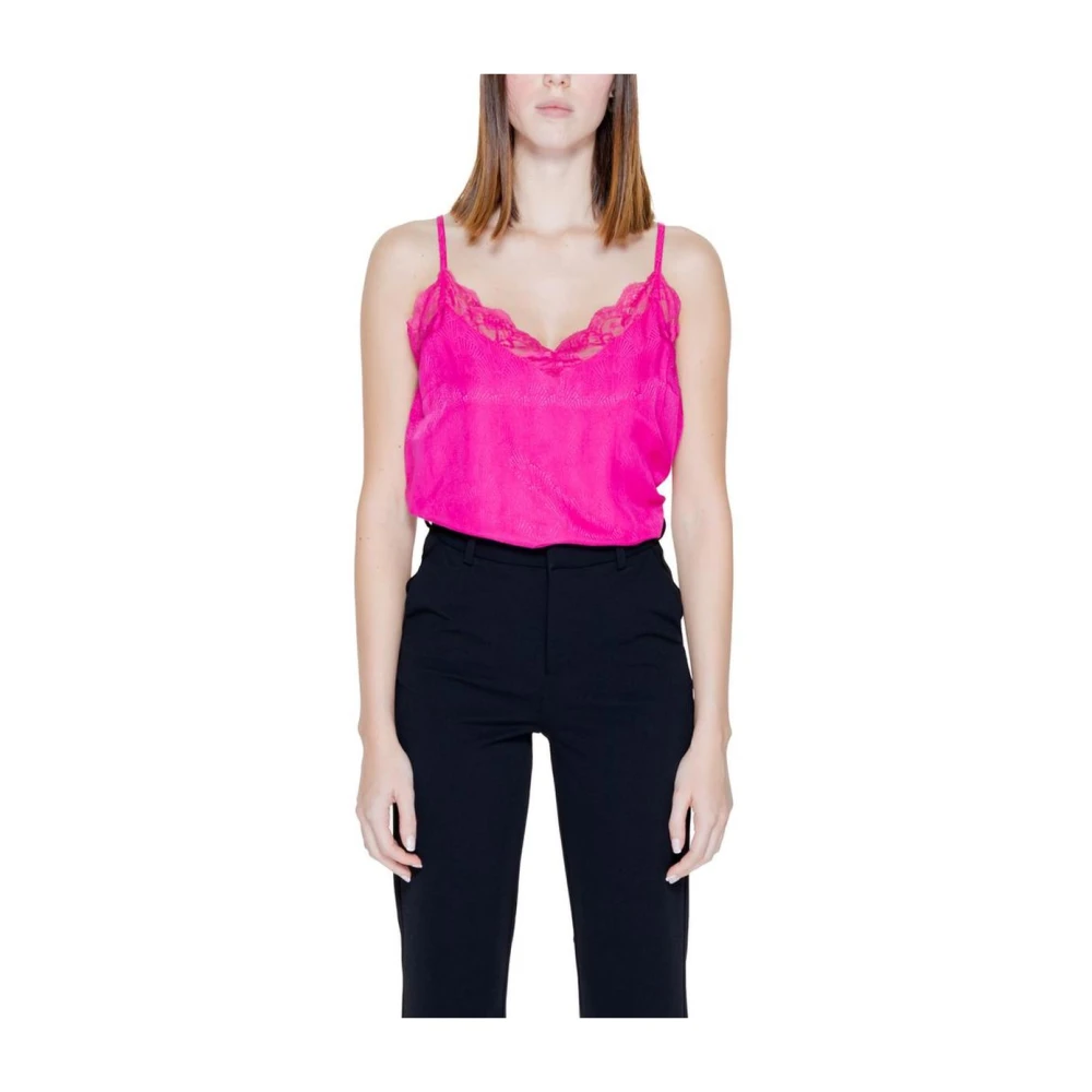 Vila Roze Kant Tank Top Pink Dames