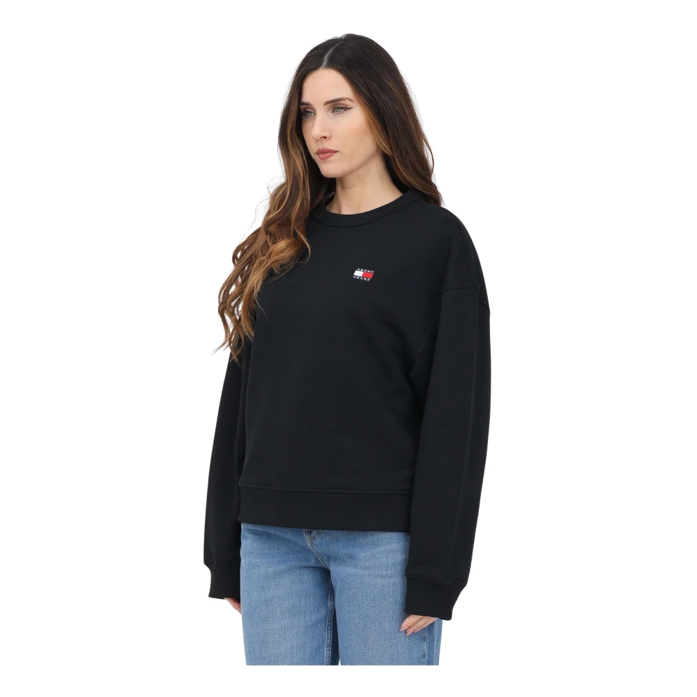 Tommy Jeans Zwarte Crewneck Sweater Moderne Pasvorm Black Dames