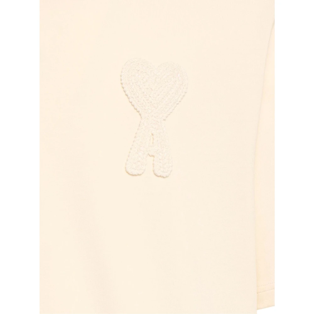 Ami Paris Beige Katoenen T-shirt met Voorlogo Beige Heren