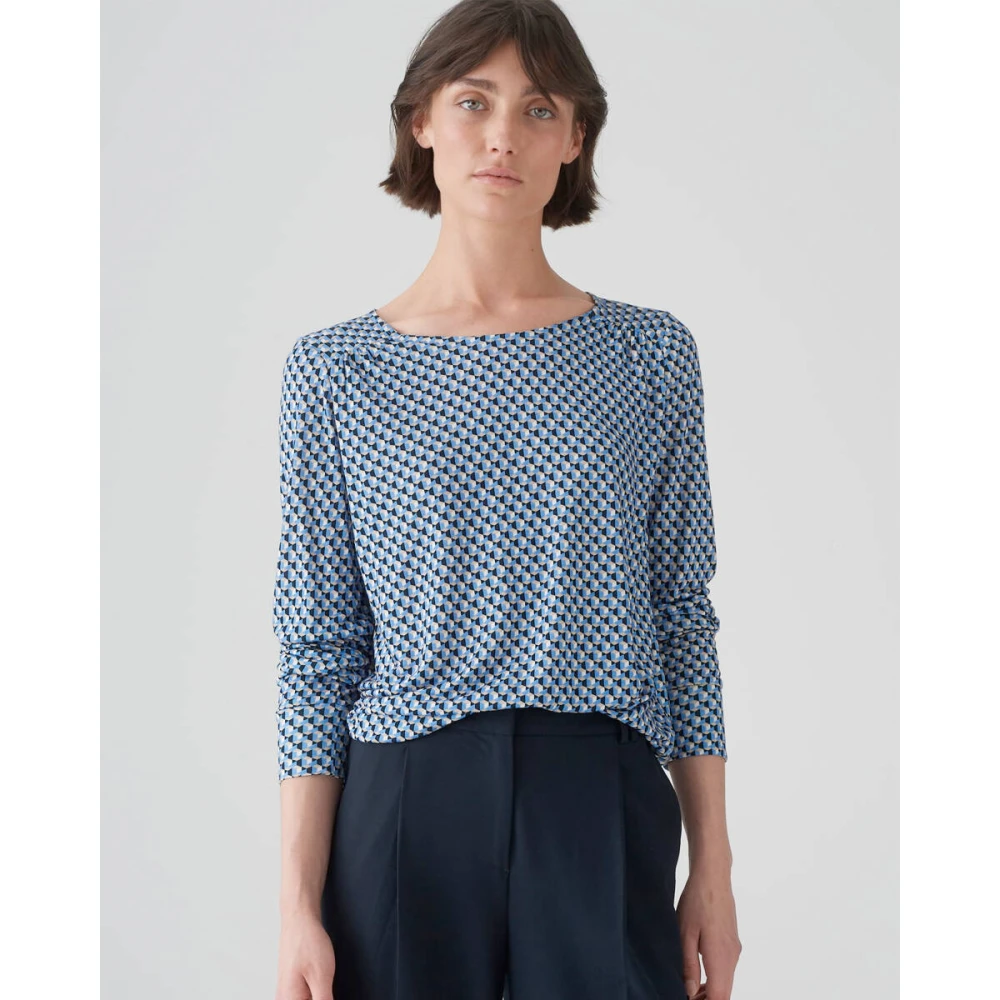 Opus Abstracte korte mouw top Blue Dames