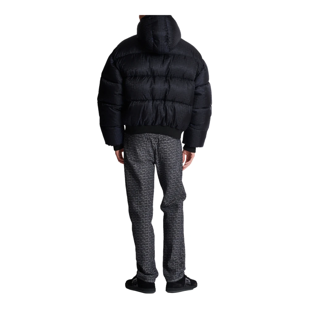 Balmain PB Labyrinth jacquard nylon puffer jack Black Heren