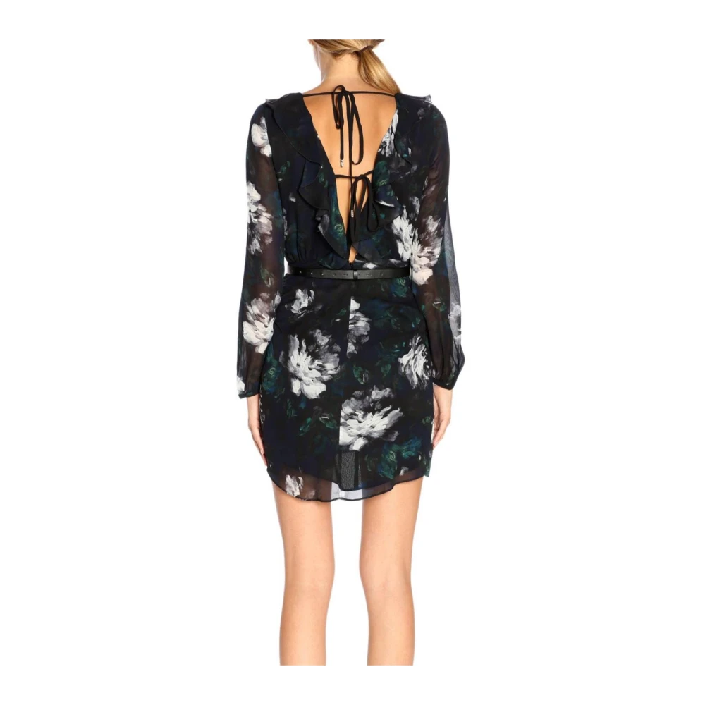 PATRIZIA PEPE Zwarte Bloemen Lange Mouw Jurk Black Dames