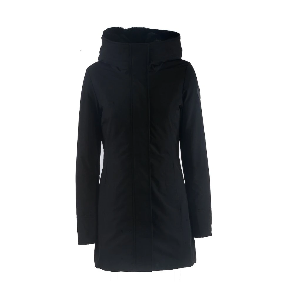 Woolrich Zwarte Winterjas met Afneembare Capuchon Black Dames