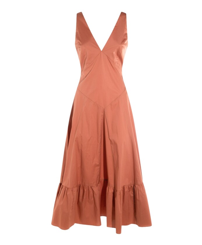 robe-midi-en-coton-marron-avec-col-en-v