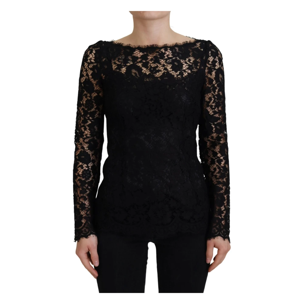 Dolce & Gabbana Bloemen kanten afwerking lange mouwen top Black Dames