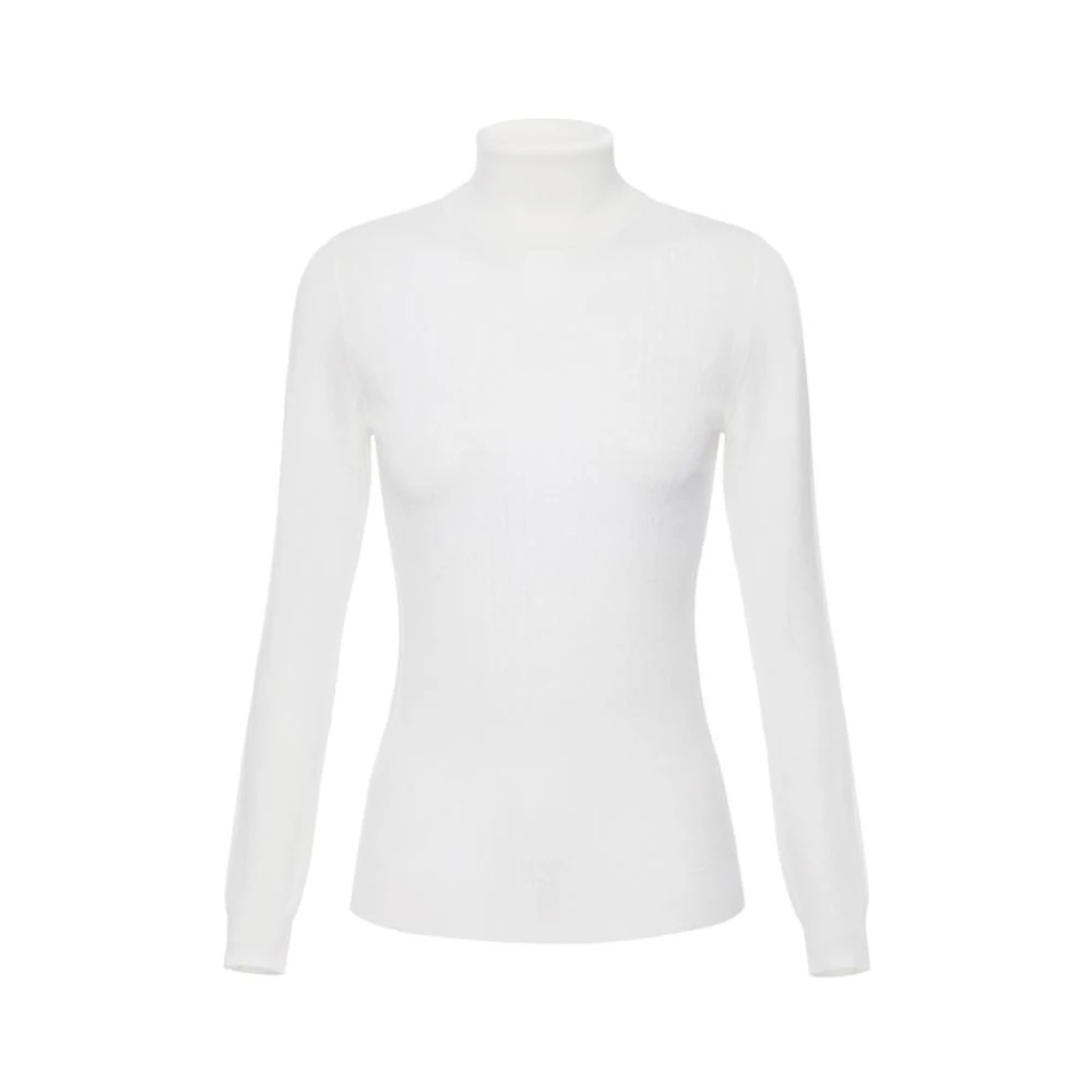 Elisabetta Franchi White Turtlenecks, Female, Xl, Wool Jumper With Jacquard Micro-Logo