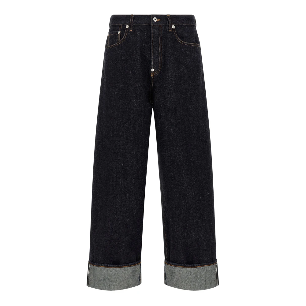 Kenzo Men's Blue Turn Up Wide Fit Jeans In Japanese Denim