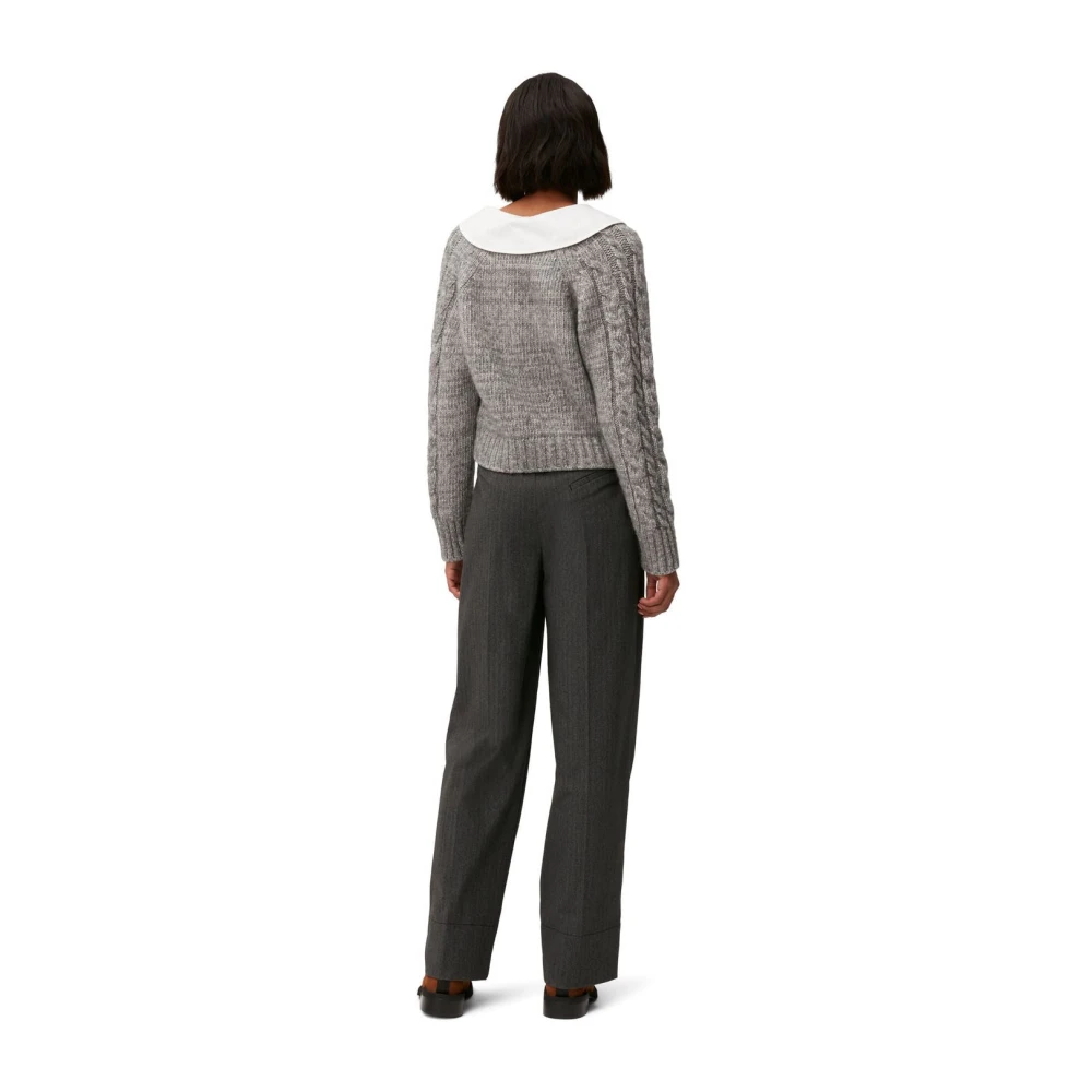 Ganni Contrastkraag Kabelgebreide Vest Gray Dames