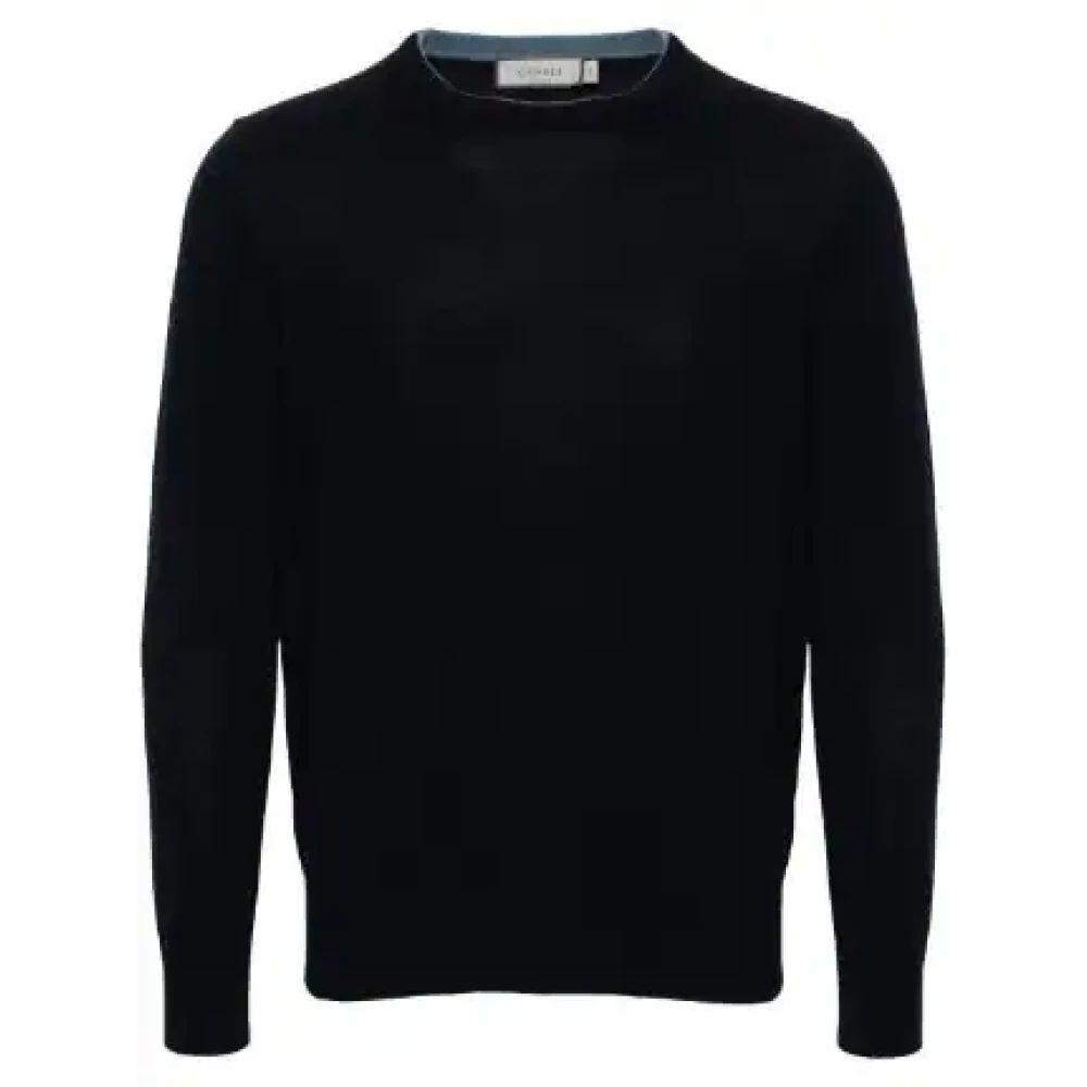 Canali Navy Merino Wol Trui Lange Mouwen Blue Heren
