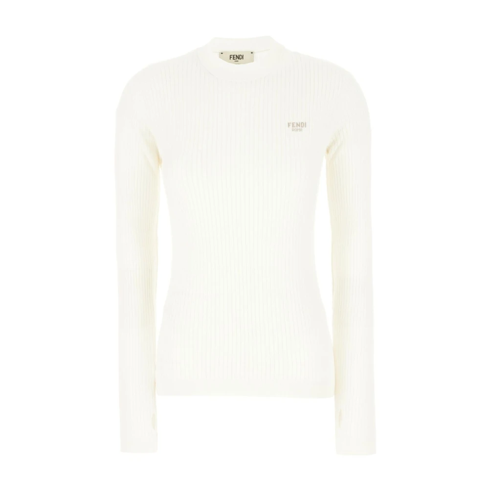 Fendi Witte Geribbelde Top met Ronde Hals White Dames