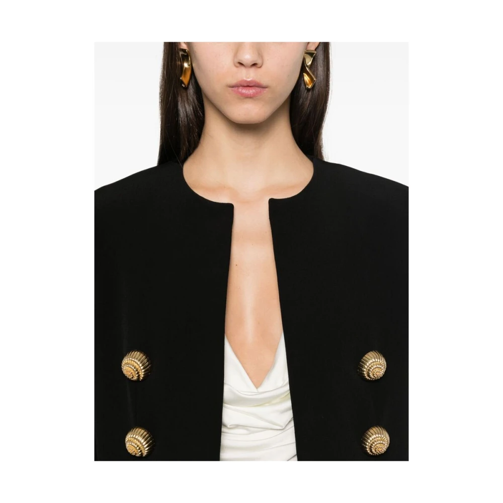Balmain Zwarte Crepe Textuur Jas Black Dames
