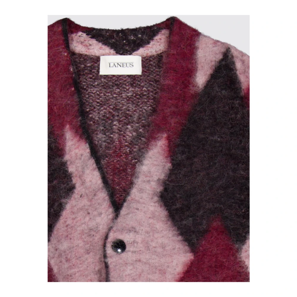 Laneus Argyle Baby Alpaca Cardigan in Bordeaux Multicolor Heren