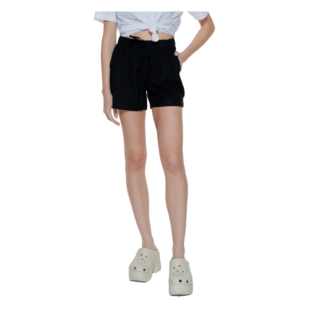 Only Linnen Pull-Up Shorts Black Dames