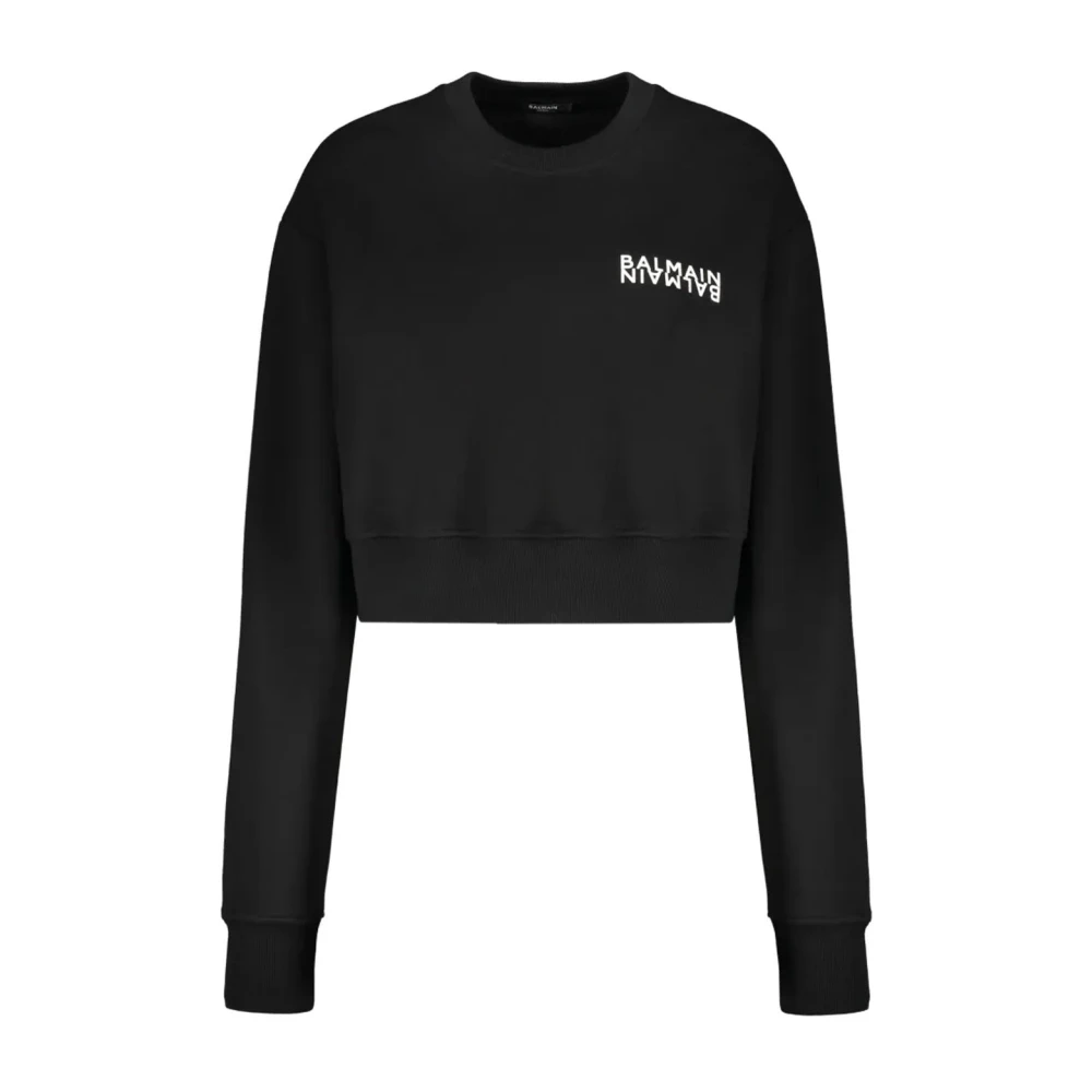 Balmain Women's Black Cropped Logo Sweatshirt