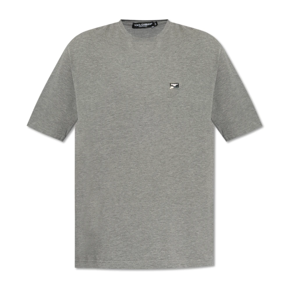 Dolce & Gabbana Men's Gray T-Shirt With Logo Appliqué