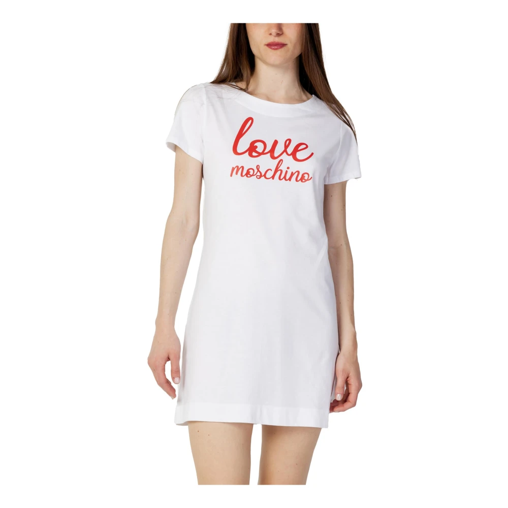 Love Moschino Vit Print Klänning Korta ärmar White, Dam