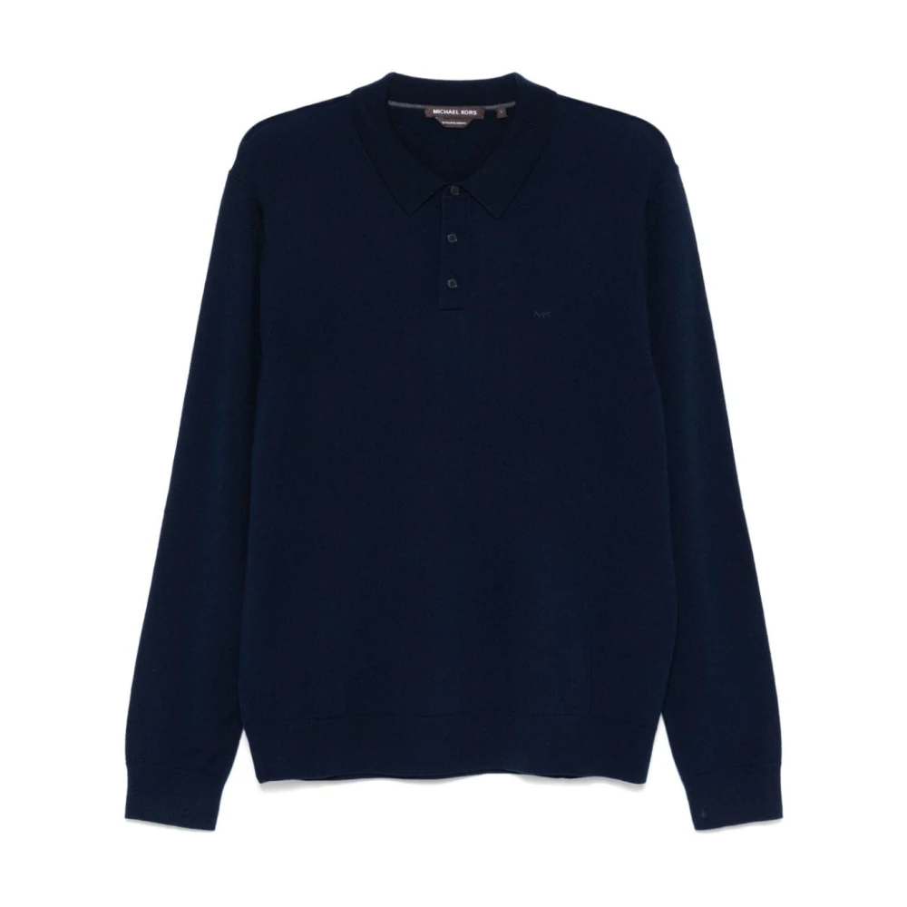 Michael Kors Blauwe Merinowol Gebreide Poloshirt Blue Heren