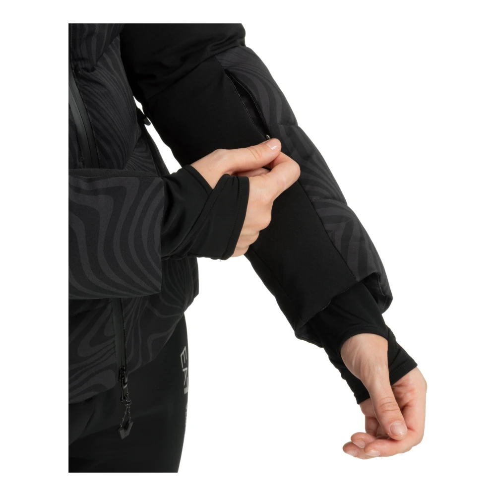 Emporio Armani EA7 Abstracte Ski Jas met Capuchon Black Dames