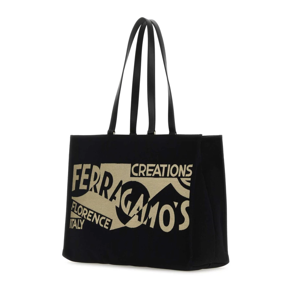 Salvatore Ferragamo Canvas TT Sign Winkel Tas Black Dames