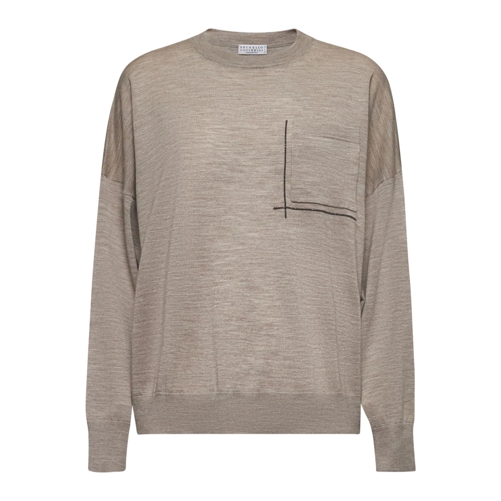 BRUNELLO CUCINELLI Beige Wol Kasjmier Trui Gray Dames