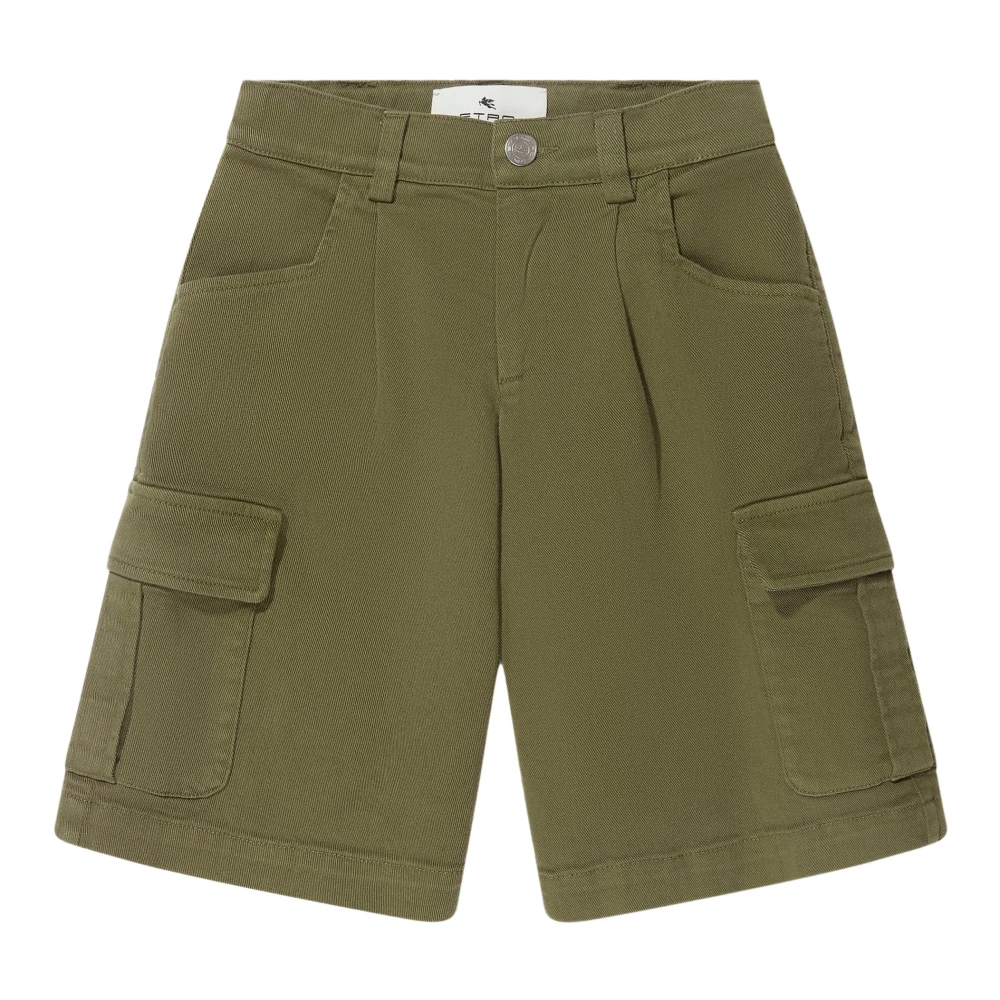 Etro Green Cargo Shorts With Embroidered Pegasus - Male - Shorts - 14 Y - Kids