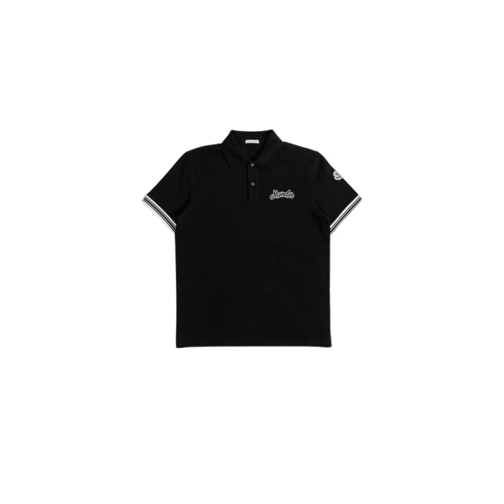 Moncler Zwart geborduurd poloshirt Black Heren