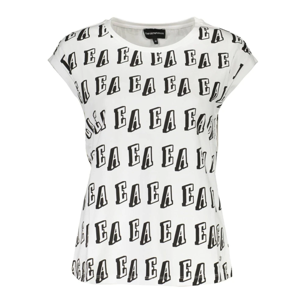 Emporio Armani Witte Mouwloze Logo Tee met Contrasterende Details White Dames