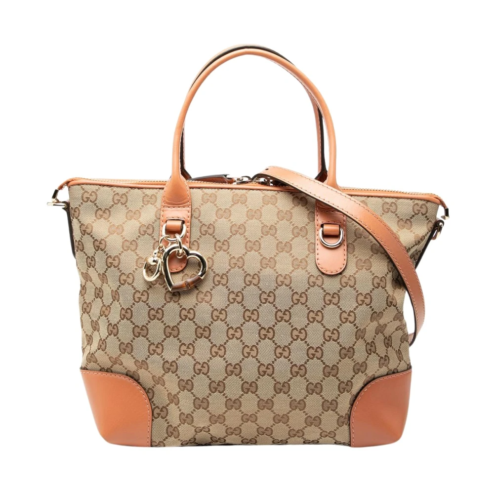 Gucci Vintage Women's Brown Pre-Owned Vintage Monogram Canvas Heart Charm Satchel