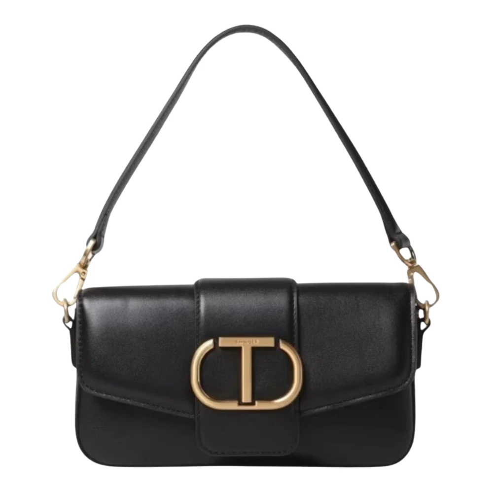 Twinset Zwarte leren top handvat schoudertas Black Dames