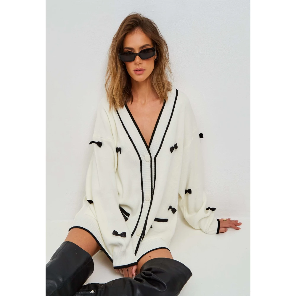 Cesare Gaspari Bow Knit Cardigan White Dames