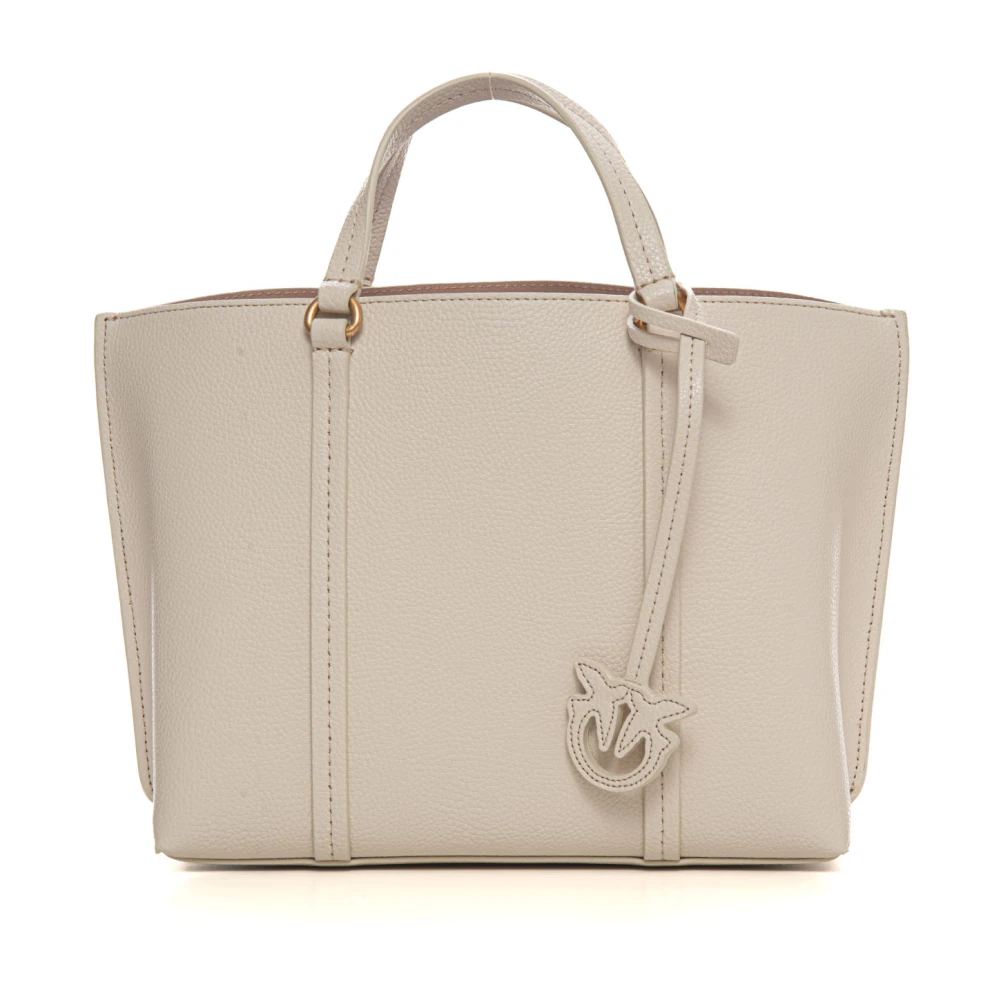 Pinko Carrie leather shopping bag Beige, Dam