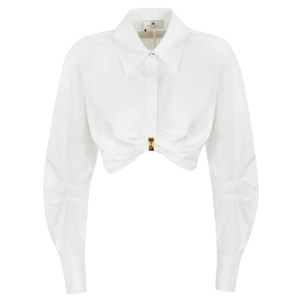 Elisabetta Franchi Witte Poplin Shirt met Metalen Detail White Dames