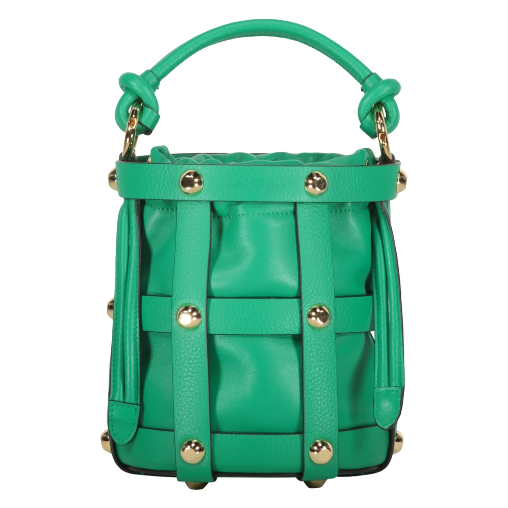 Salvatore Ferragamo Studded Leather Bucket Bag Green, Dam