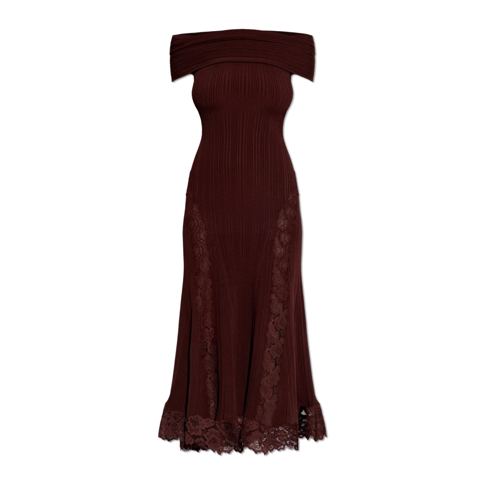Self Portrait Women's Red Ribbed Knit Midi Dress