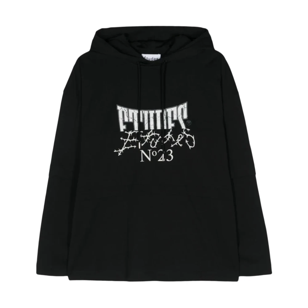 Études Zwart Wit Biologisch Katoenen Hoodie Black Heren