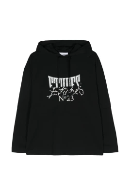 Svart/Vit Ekologisk Bomull Hoodie